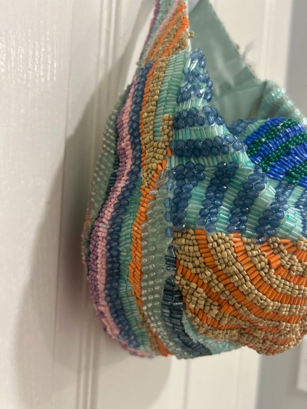 Handcrafted in India Beaded Hobo Bag Blue Abstract Colorful Design NWT - Picture 7 of 7